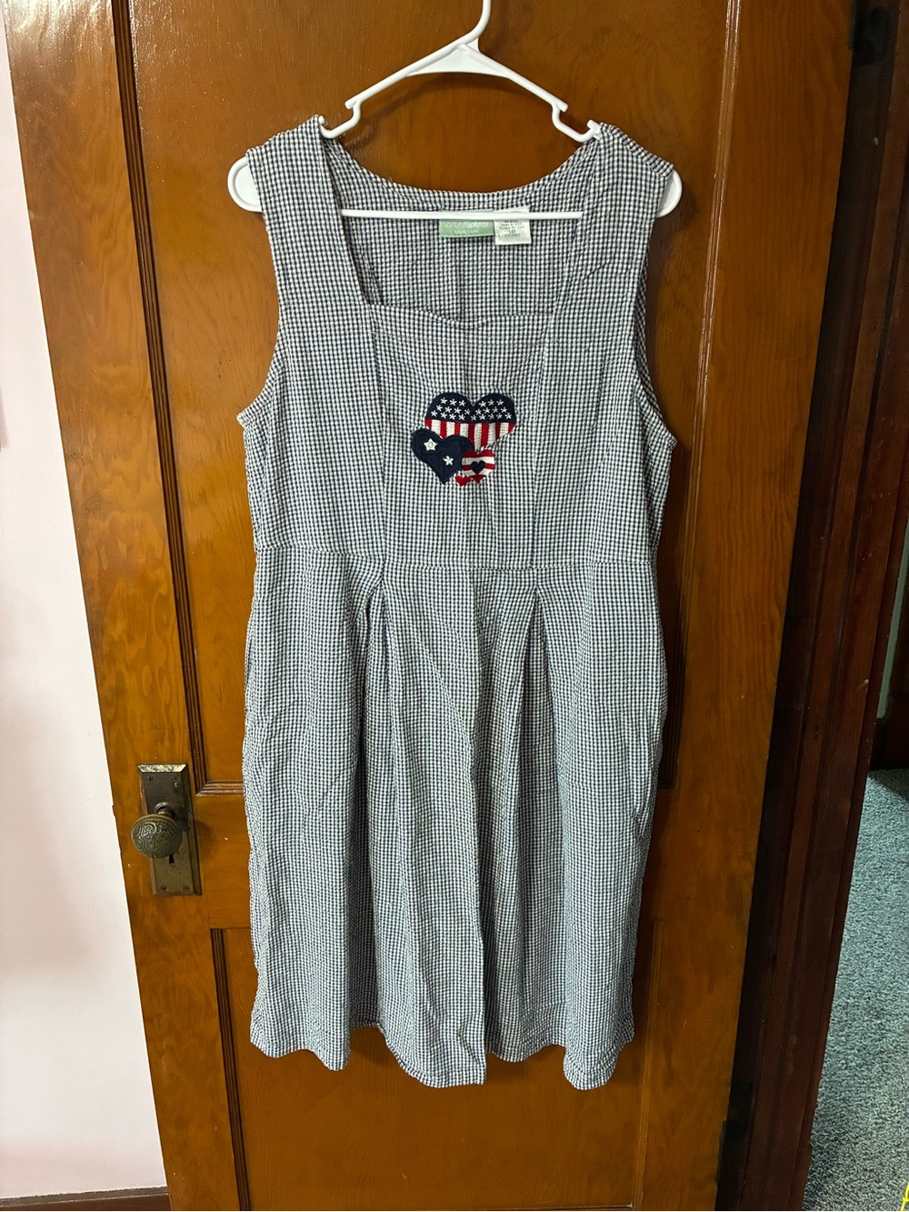 ❤️ 2/$10 - Gingham Dress w/Patriotic Heart Embroidery Memorial 4th of July